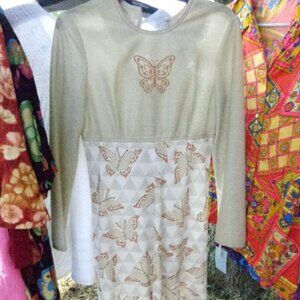 NOS Vintage Go Go Dress Butterfly Embroidered Bodice 1970s  Jr 13 NWT Oldstock